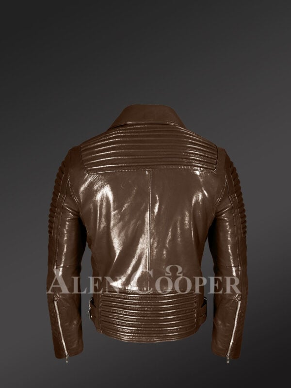 Coffee color Italian-finish leather biker jackets for stylish and trendy men back side view