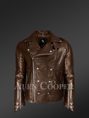 Coffee color Italian-finish leather biker jackets for stylish and trendy men view