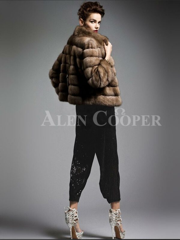 Exotic range of cropped Russian sable fur jacket for modern and stylish women back side view