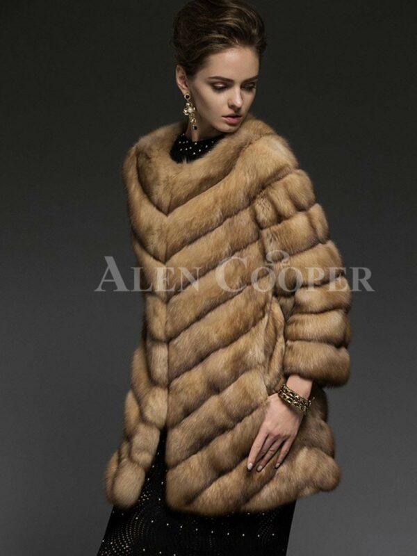 Exotic version of Russian Sable fur coat for the modern women side views