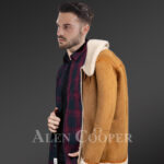 Setting fresh trends with uniquely designed pure shearling coats for stylish men side view