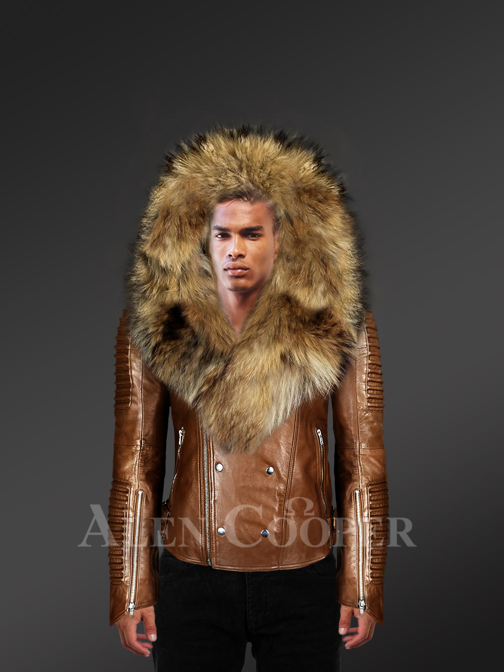 tan coat with fur collar