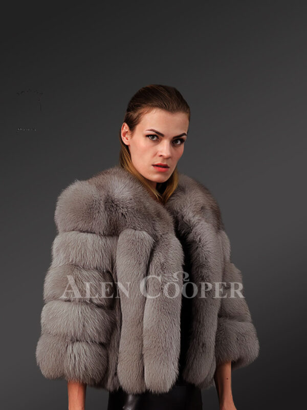 Chic and Trendy Real Fox Fur Wine Winter Coat For Style-Conscious Women side view