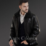 Stylish mid-length shearling coats for men with merino fur lining side view