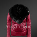 Unbeatably chic wine Moto Jacket for stylish womens with detachable fox Fur collar