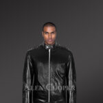 Black and long aura-building pure leather jacket for men With Model