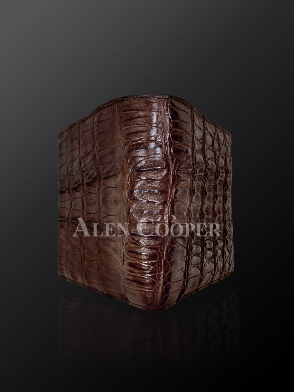 Brown leather wallets made from original alligator skin plates (1)
