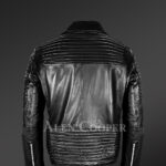 Chic authentic leather jacket with belt for stylish men side view back side view