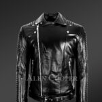 Chic authentic leather jacket with belt for stylish men's