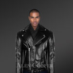Chic authentic leather jacket with belt for stylish men's with model