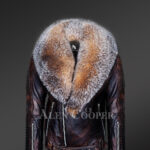 Coffee leather jacket with Crystal fox fur collar for men new