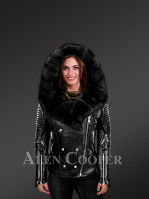 womens leather coat with fur hood