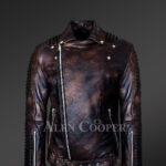 Mens Italian-Finish Leather Jacket In Coffee With In-Built Belt