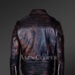 Men’s Italian-Finish Leather Jacket In Coffee With In-Built Belt back side view