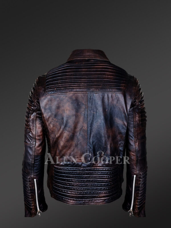Men’s Italian-Finish Leather Jacket In Coffee With In-Built Belt back side view