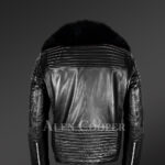 Men’s authentic leather biker jacket with chic fur collar back side view