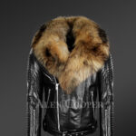 Men’s leather jacket with chic Finn raccoon fur collar