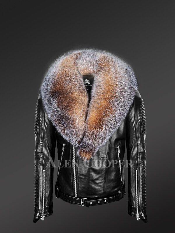 Plush Leather Jackets for men with pure fox fur collar