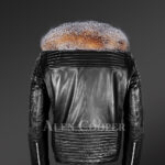 Plush Leather Jackets for men with pure fox fur collar back side view