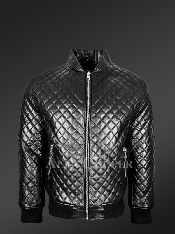 Stylish and attractive leather quilted baseball bomber jacket