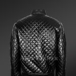 Stylish and attractive leather quilted baseball bomber jacket backside view