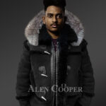 Chic shearling jacket with authentic fur hood for men 1