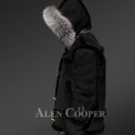 Chic shearling jacket with authentic fur hood for men 1 sideview