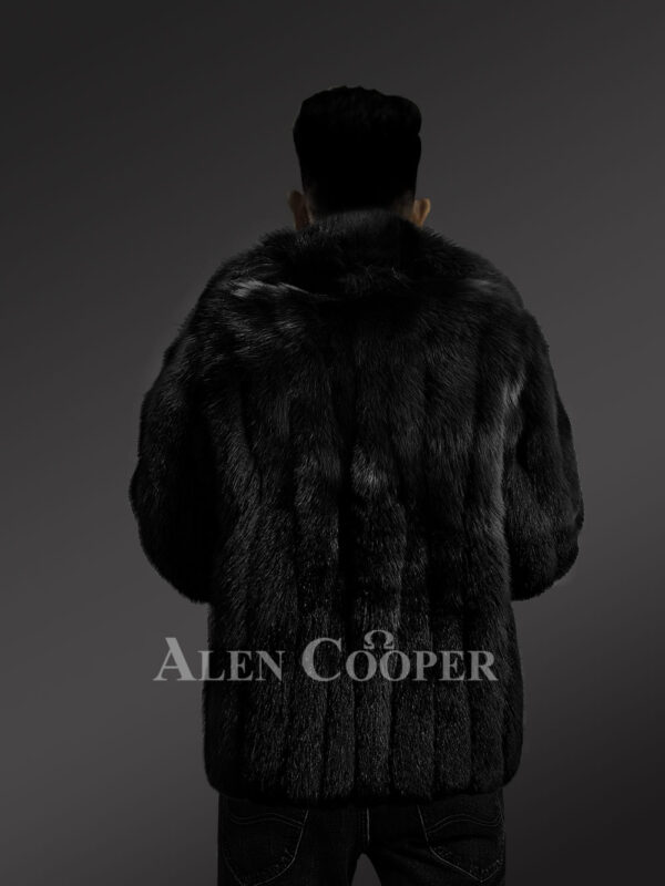 Genuine fox fur jacket for trendy and stylish men's new back side view
