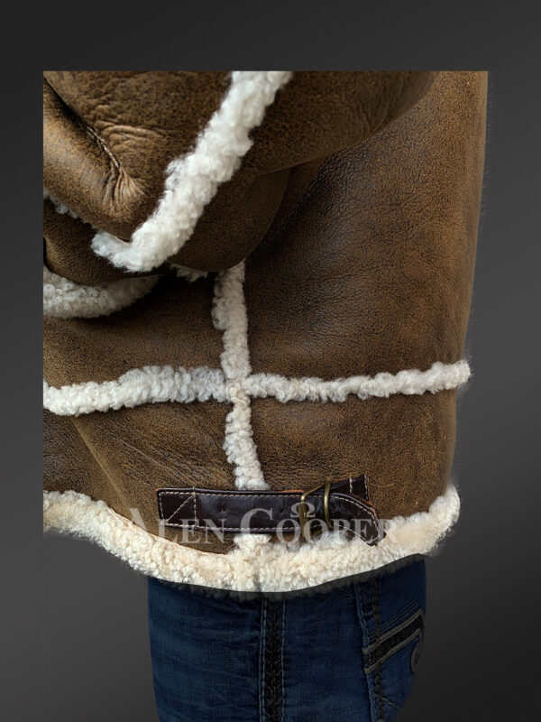 Plush shearling jacket with fur hood for tasteful mens New 1 close view