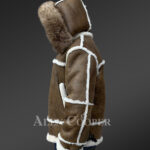 Plush shearling jacket with fur hood for tasteful mens New 1 side views