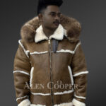 Plush shearling jacket with fur hood for tasteful mens New 2