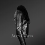 Black-Motorcycle-Leather-Jacket-With-Fox-Fur-Collar Side view