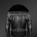Black-Motorcycle-Leather-Jacket-With-Fox-Fur-Collar back side view