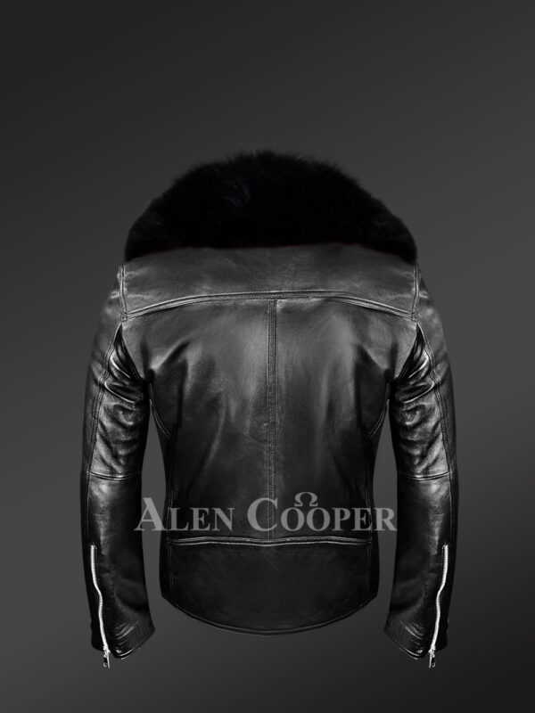 Black-Motorcycle-Leather-Jacket-With-Fox-Fur-Collar back side view