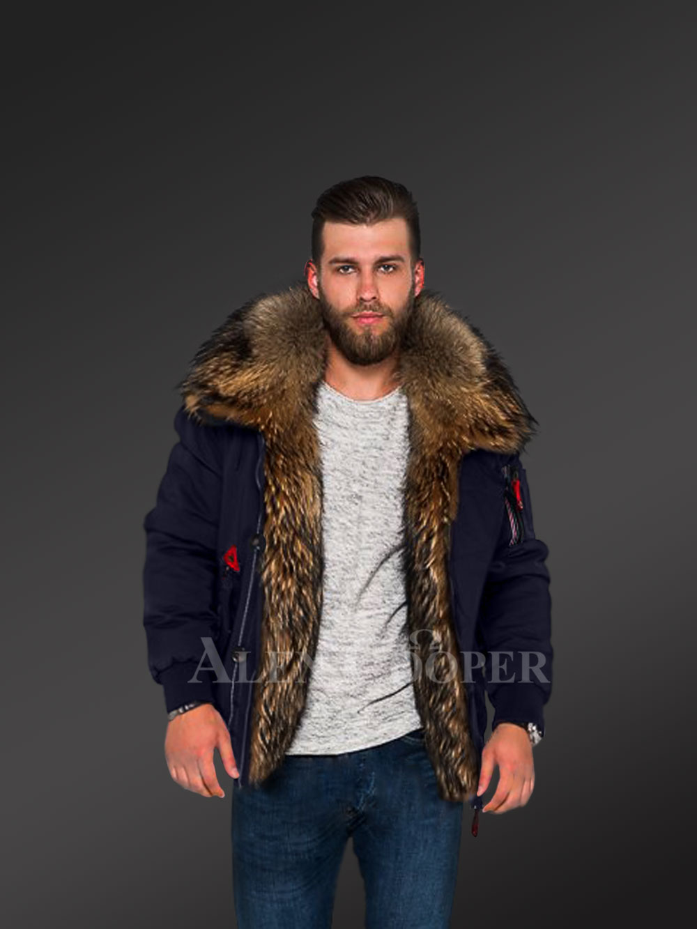 navy fur parka