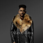 mens-biker-jacket-with- detachable raccoon-fur-collar With Model