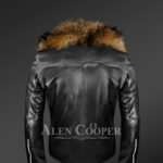 mens-biker-jacket-with- detachable raccoon-fur-collar backside view