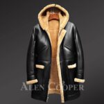 Black winter coat for men from original shearling pelts new
