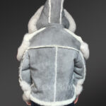 Grey shearling jackets with fox fur collar and hood for stylish men new Back view