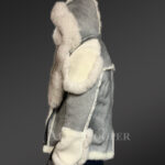 Grey shearling jackets with fox fur collar and hood for stylish men new Side views