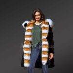 Hybrid Black Red Arctic Fox Fur Parka Convertibles For Women new