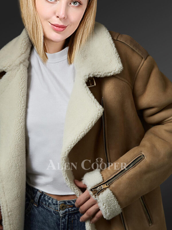 Ladies brown shearling coat to redefine fashion trends