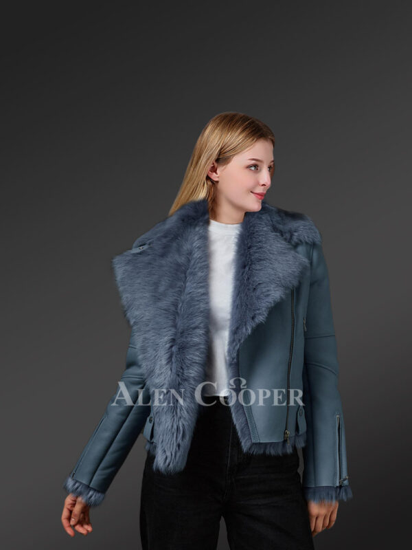 Ladies’ Denim Toscana shearling jacket for grace and style