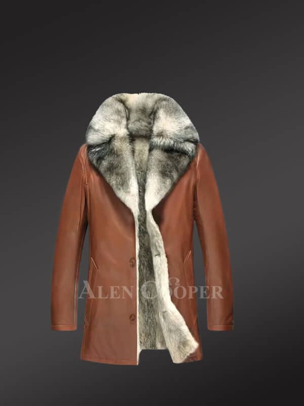 New Genuine Lambskin winter Coat for style-conscious men in brown