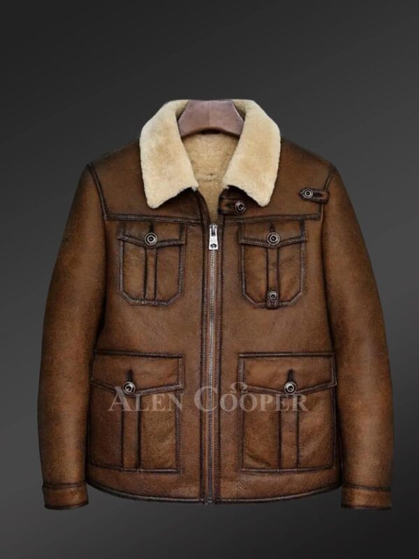 Old Brown shearling jacket to help men improve their killer charm