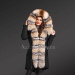 Redefine your pride and vanity with blue frost fox fur hybrid black parka convertible