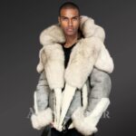 Shearling jackets with fox fur collar and hood for stylish mens Grey views