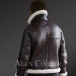 Stylish double-sided shearling coat for sophisticated men Coffee back view