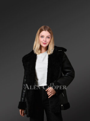 Authentic shearling jackets in black for stylish divas views
