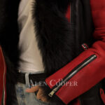 Genuine Toscana shearling jackets in red for graceful ladies side view